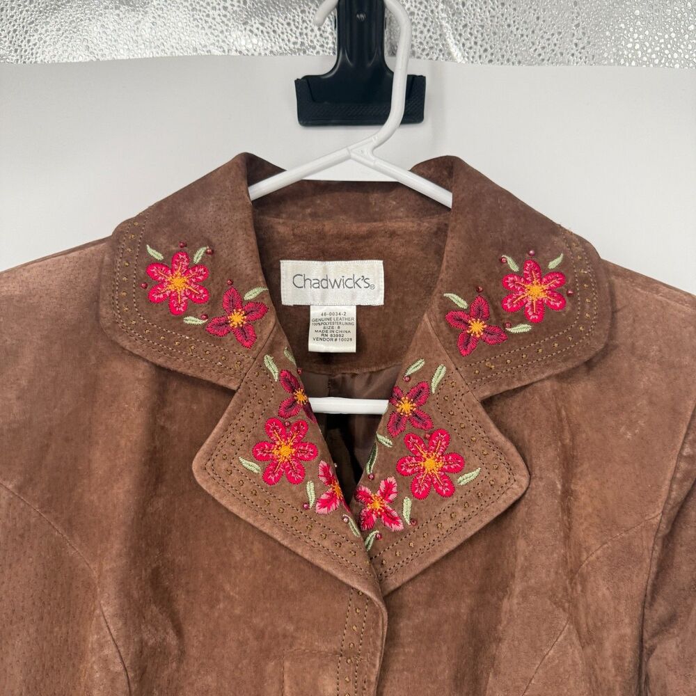 Vintage Suede Jacket Western Cropped Cowgirl Rodeo Brown Embroidered Women Sz 8 - Picture 2 of 13